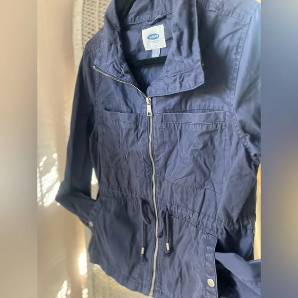Old Navy Blue Zippered Cargo Utility Jacket Size Medium 100% Cotton High Collar - Picture 2 of 11